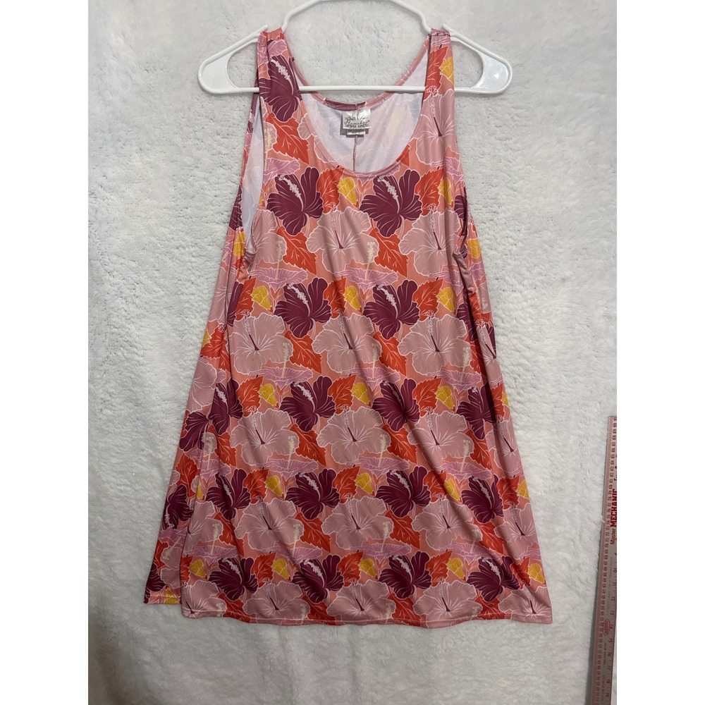 Hamakua Hawaiian Hibiscus Floral Sleeveless Dress Pink Orange Large‎